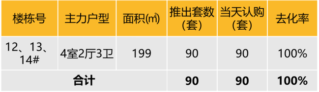 本次推出户型面积及开盘当天认购去化情况