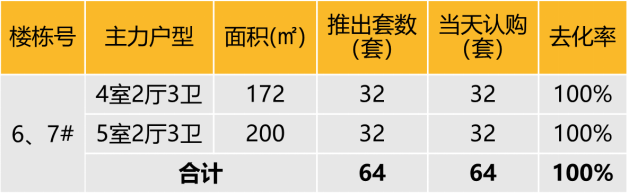 本次推出户型面积及开盘当天认购去化情况