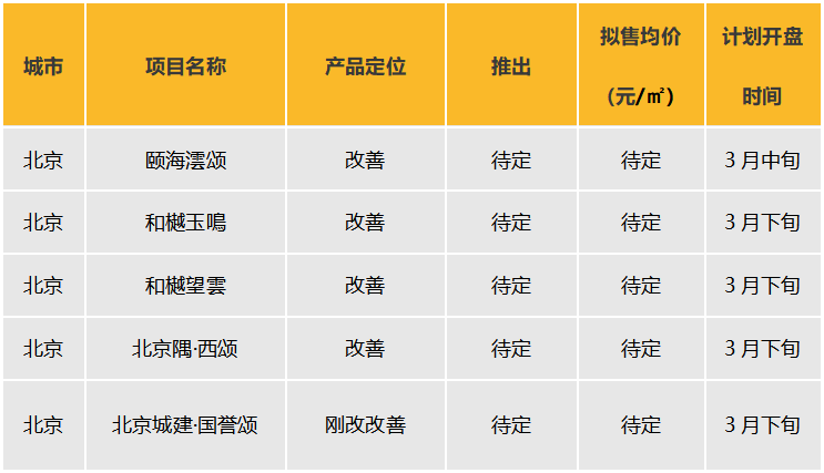 表：2025年3月部分典型项目开盘信息