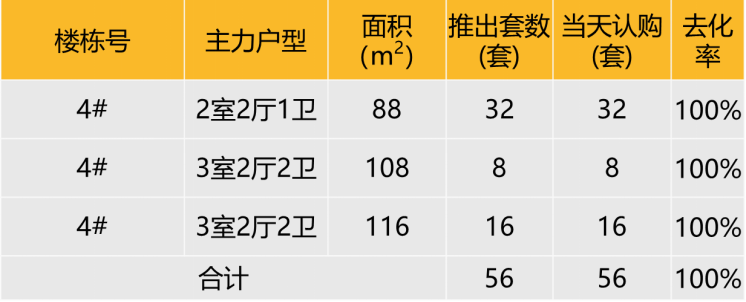 本次推出户型面积及开盘当天认购去化情况